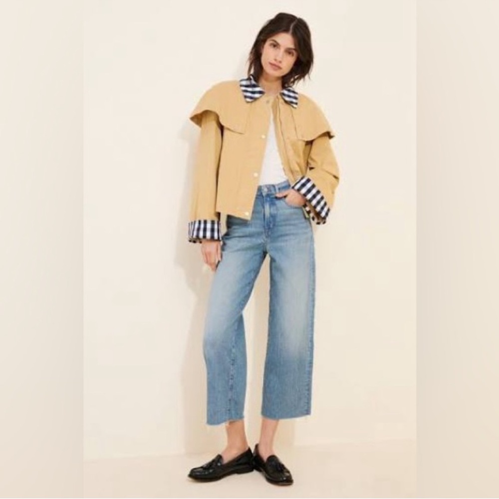 Avec Les Filles GINGHAM TRIM COTTON CAPE JACKET